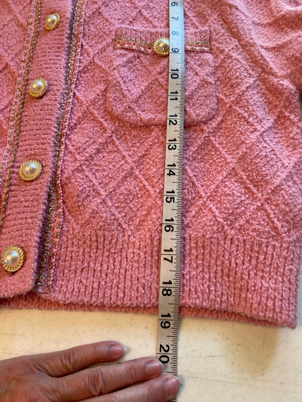 Urban Revivo Pink Pearl-Trim Knit Cardigan - Picture 7 of 8